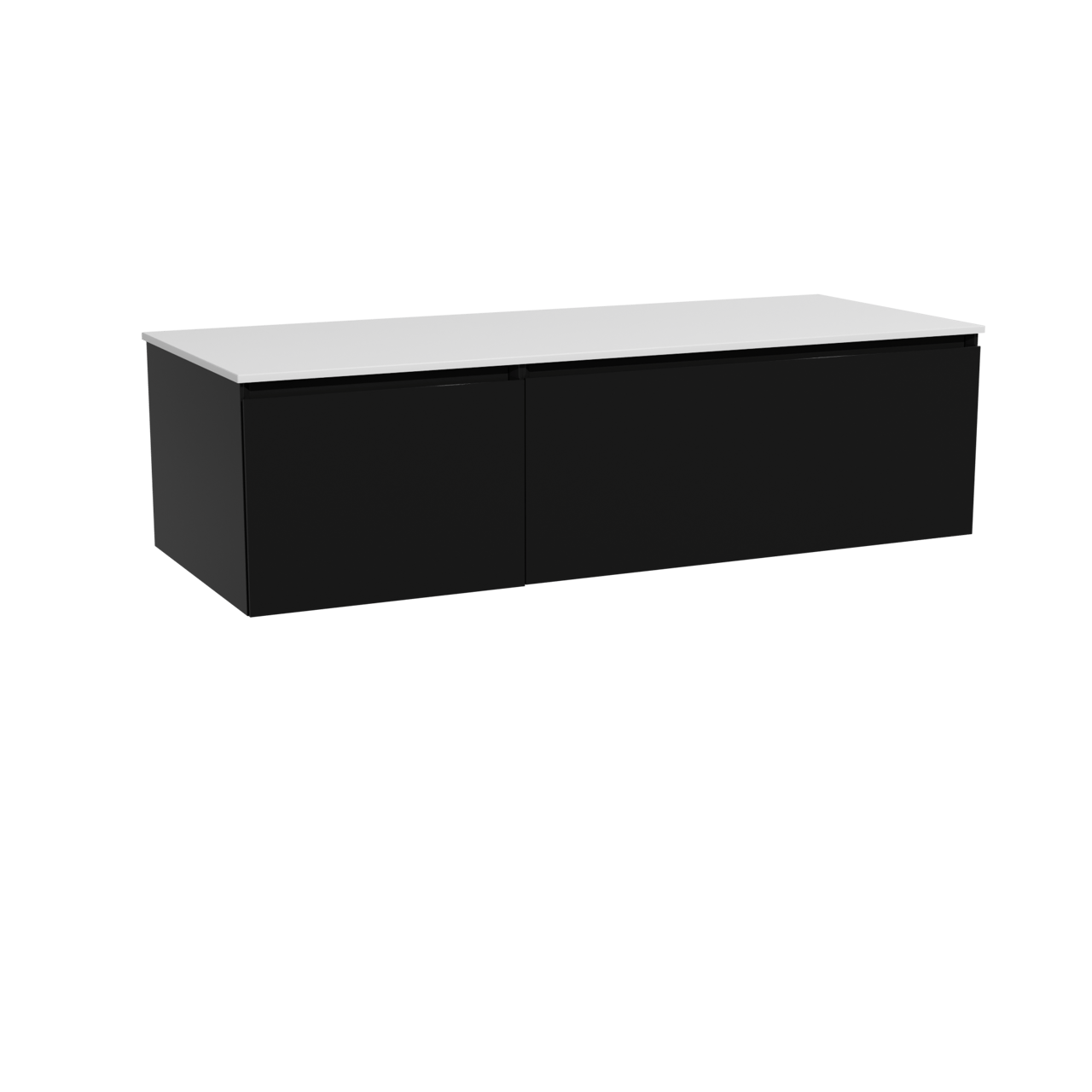 Storke Edge hängendes Möbelstück Set: 130 x 52 cm, Schwarz matt, mit Tavola Einzel- oder Doppel Waschtischplatte, Solid Surface Weiß matt