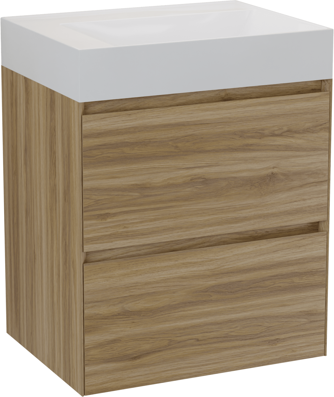 Balmani Mitra Compact zwevend badkamermeubel 60 x 46 cm wilde eik met Argila asymmetrisch rechtse wastafel in composietmarmer glanzend wit