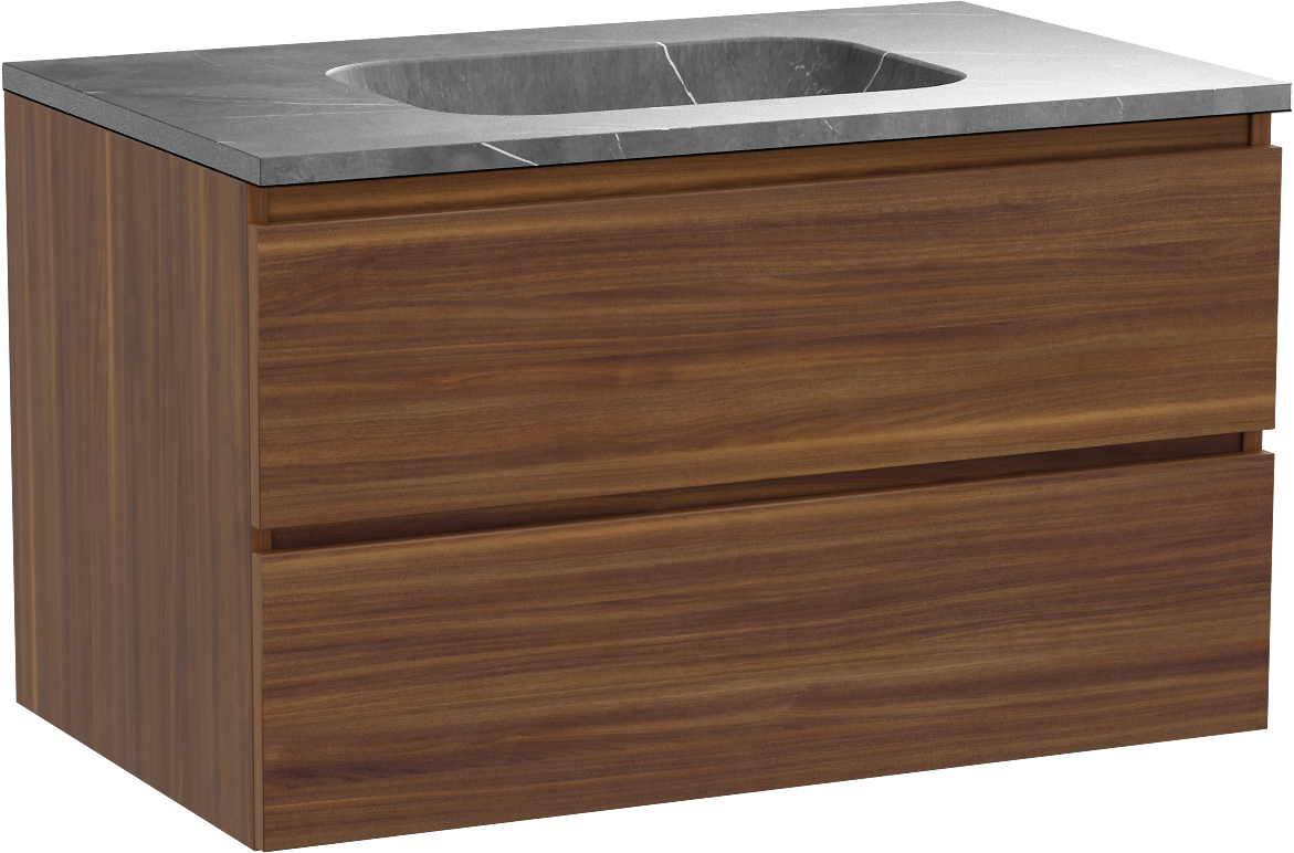 Balmani Lucida hängendes Möbelstück Set: 90 x 55 cm, Amerikanischer Nussbaum, mit Tablo Arcato Einzelwaschtisch, Marmor Pietra Grey