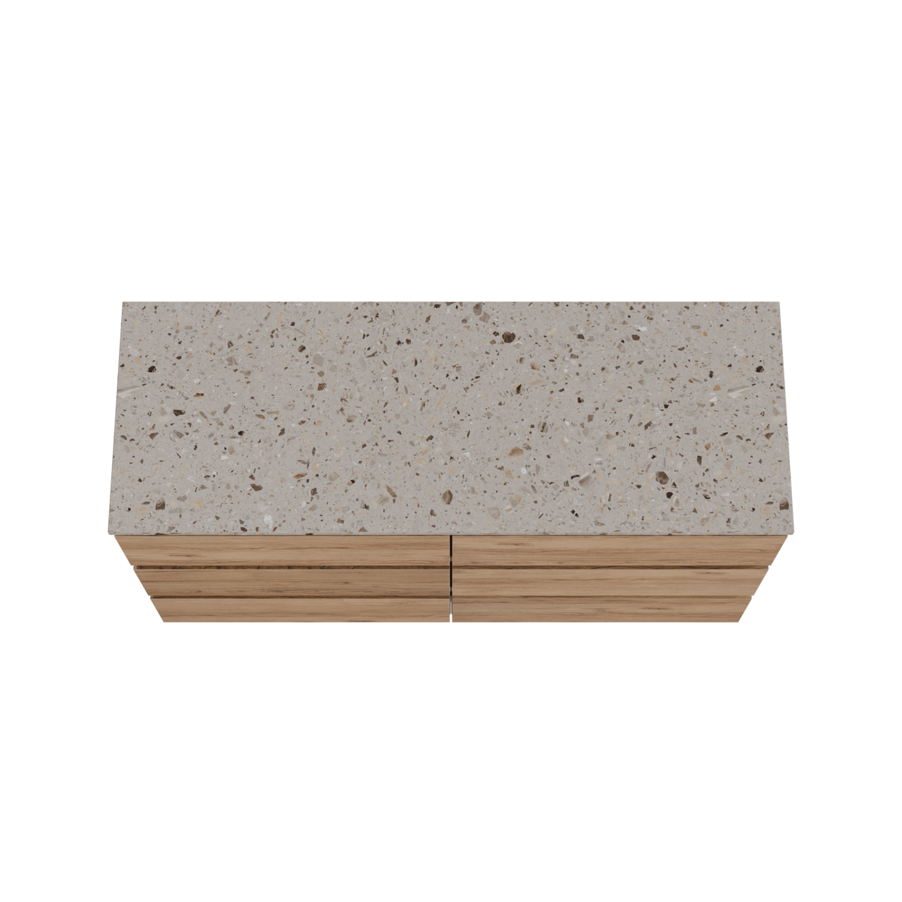 Balmani Lucida staand badkamermeubel 150 x 55 cm teak met Stretto enkel of dubbel tablet in terrazzo greige terrazzo