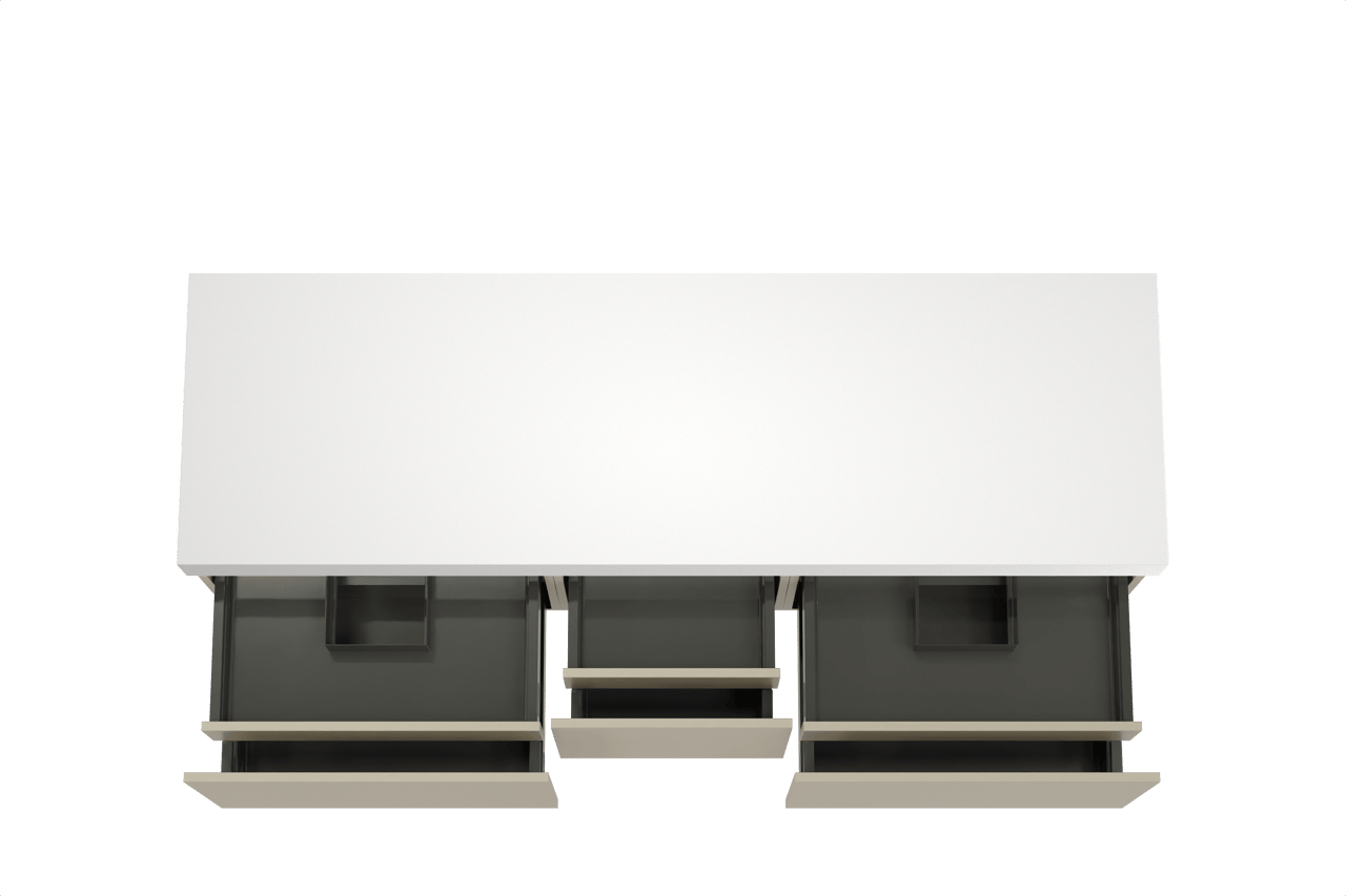 Balmani Sfera hängendes Möbelstück Set: 180 x 55 cm, Dune, mit Dominus Einzel- oder Doppel Waschtischplatte, Solid Surface Weiß matt