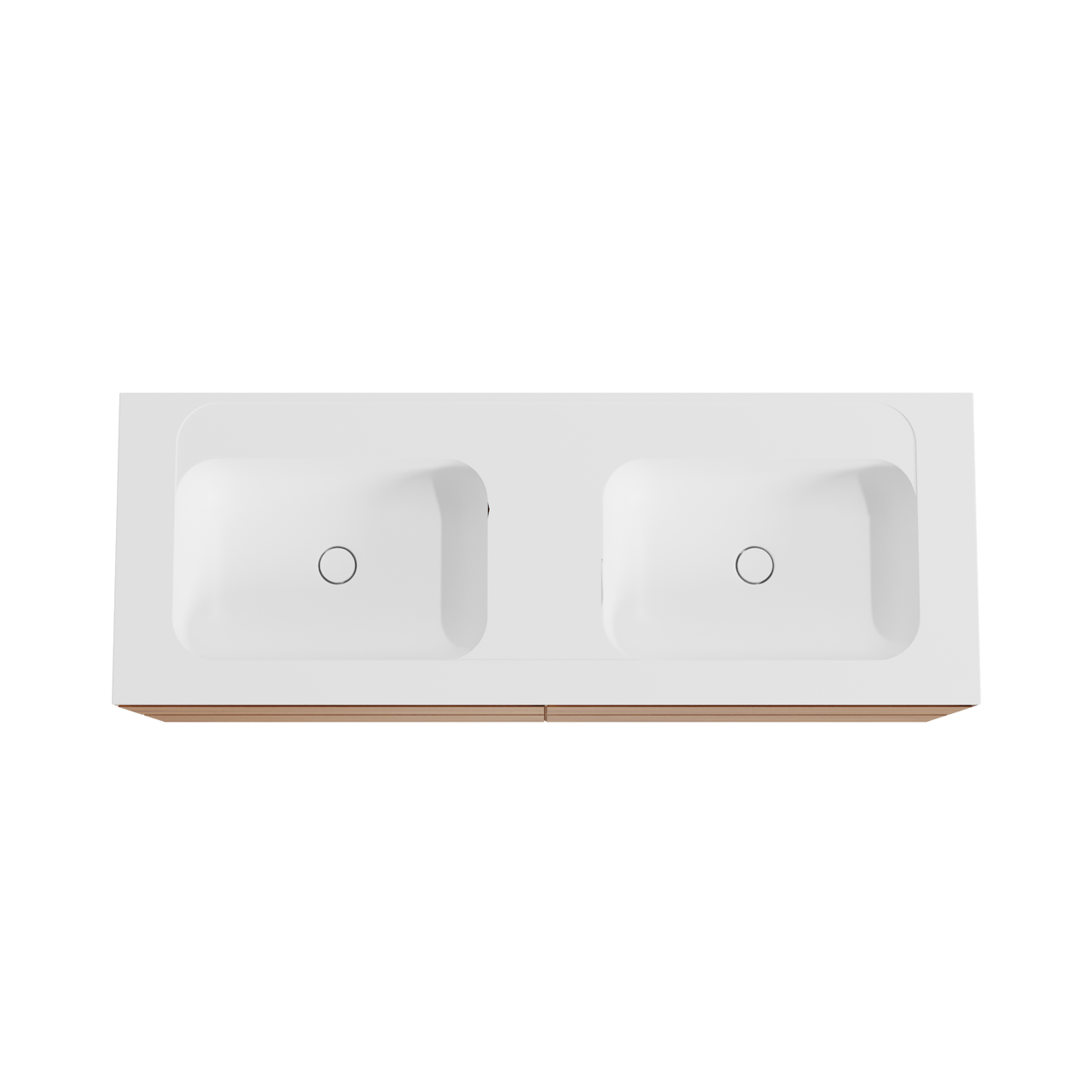 Balmani Mitra zwevend badkamermeubel 150 x 55 cm teak met Tablo Strada dubbele wastafel in composietmarmer mat wit