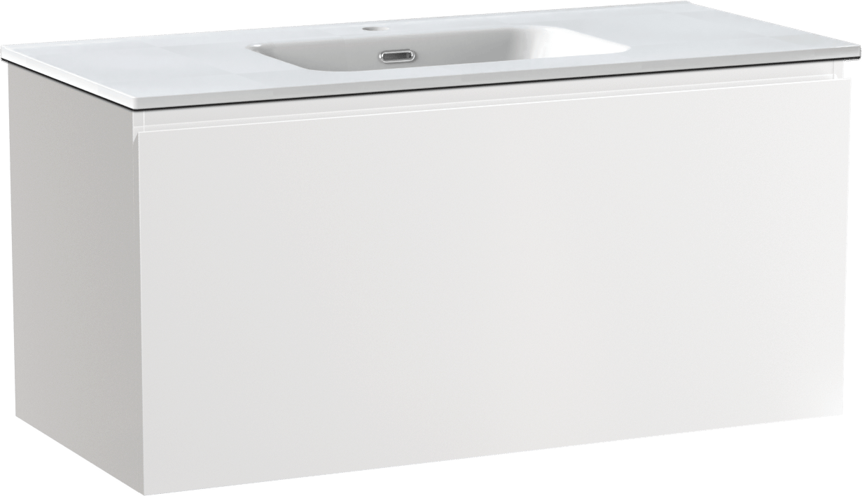 Linie Lado zwevend badkamermeubel 100 x 46 cm glanzend wit met Baro enkele wastafel in porselein glanzend wit