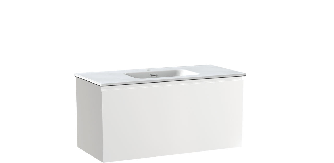 Linie Lado meuble salle de bains suspendu 100 x 46 cm blanc brillant avec Baro plan simple en porcelaine blanc brillant