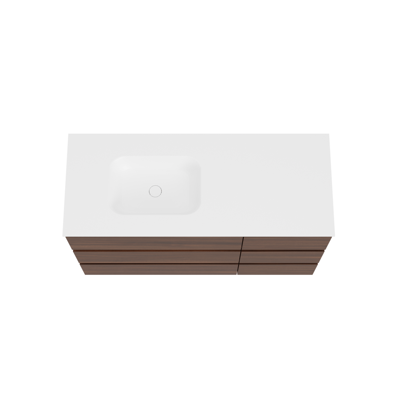 Balmani Lucida meuble salle de bains à poser 135 x 55 cm noyer américain avec Tablo Arcato vasque asymétrique gauche en solid surface blanc mat