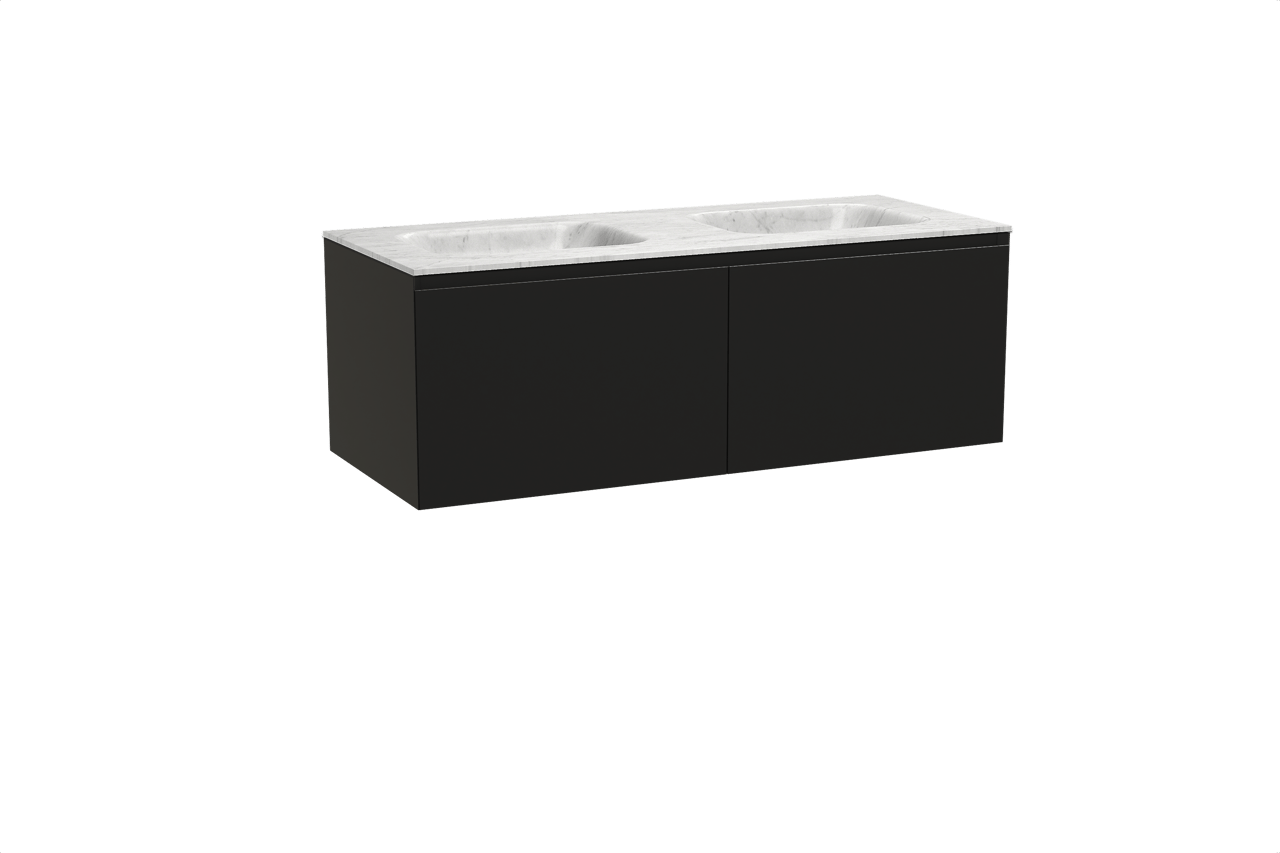 Balmani Idra meuble salle de bains suspendu 135 x 55 cm noir mat avec Tablo Arcato double vasque en marbre carrara