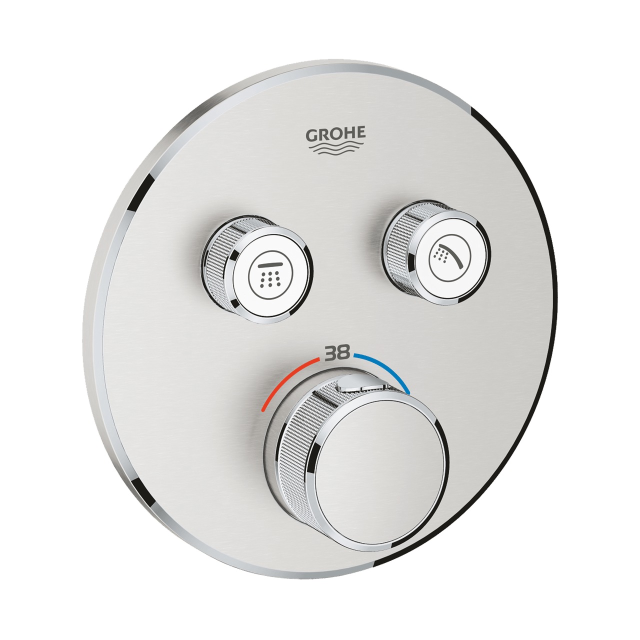 Grohe Grohtherm SmartControl Round Thermostat-Duscharmatur: Unterputz, für 2 Verbraucher, Supersteel