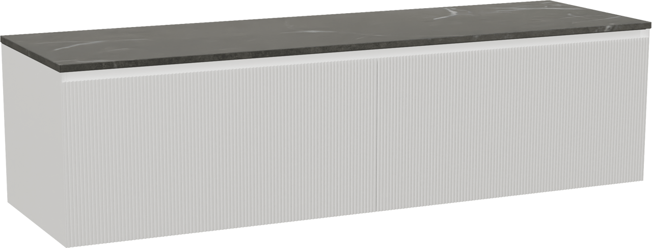 Balmani Fila zwevend badmeubel 180 x 55 cm mat wit met Stretto enkel of dubbel wastafelblad in marmer pietra grey, Verticale symmetrische rechte ribbel