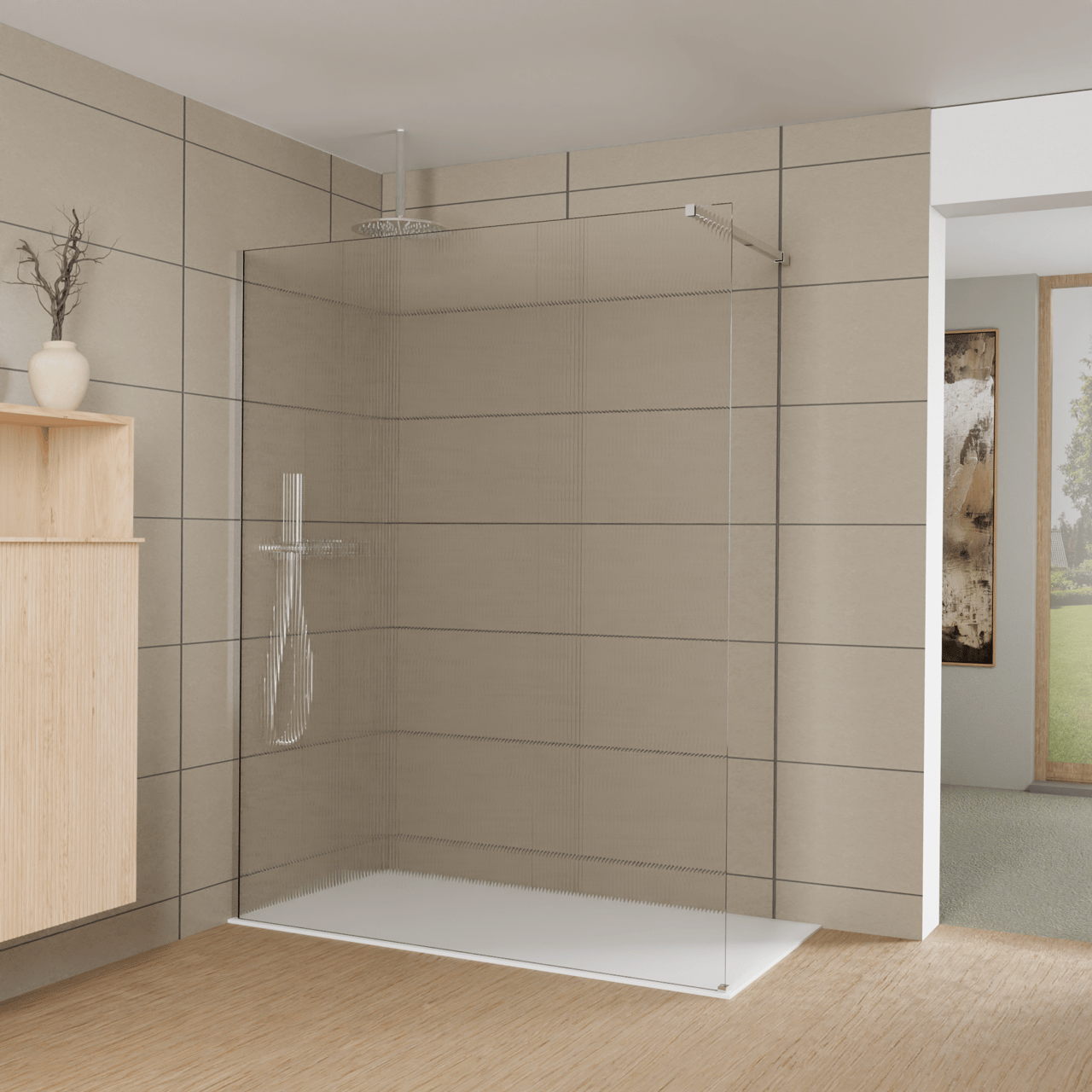 Balmani Modular Walk-In Dusche: 160 x 200 cm, Ribs, inklusive Coating, Profil Chrom glänzend