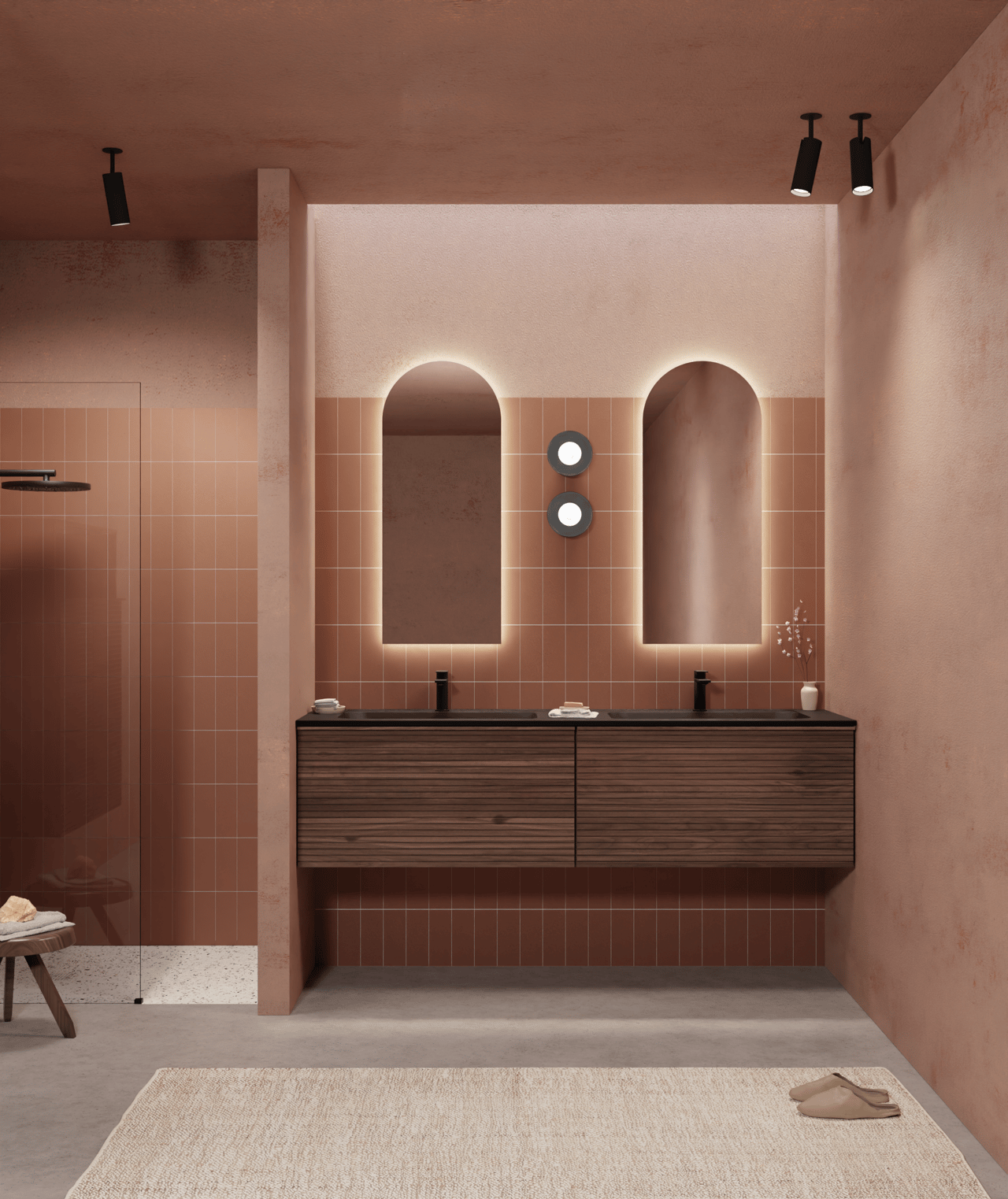 Balmani Forma meuble sous-lavabo suspendu nervure horizontale 90 x 55 cm noyer Américain 2 tiroirs