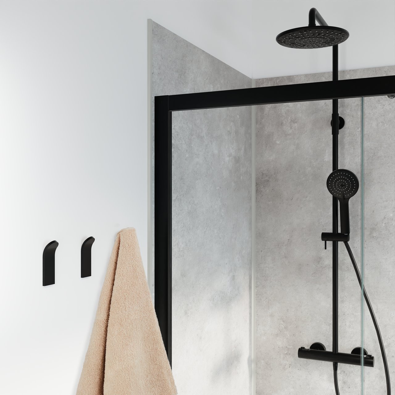 Linie Lucy Doppel-Shampoohalter für Duschwand mit Handtuchhaken, Schwarz matt