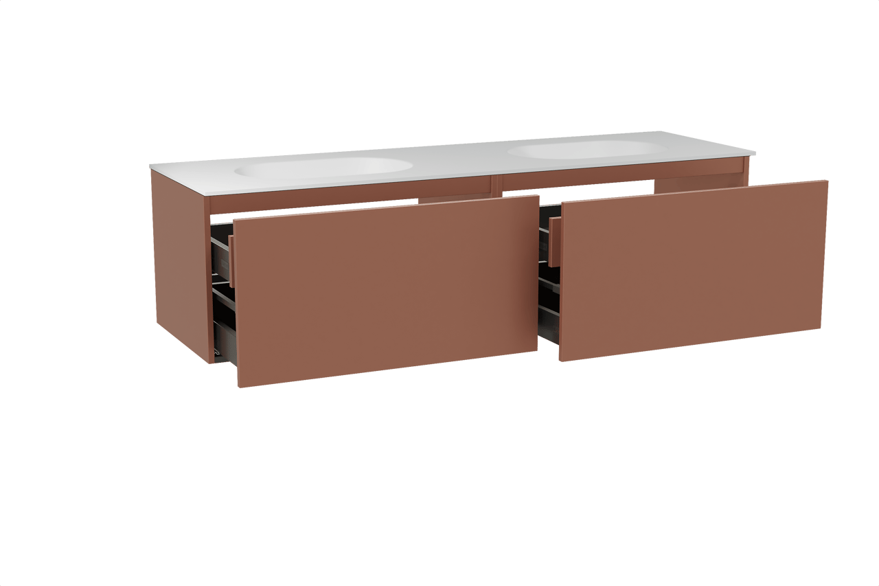 Balmani Sfera meuble salle de bains suspendu 180 x 55 cm cotto avec Tablo Oval double vasque en solid surface blanc mat