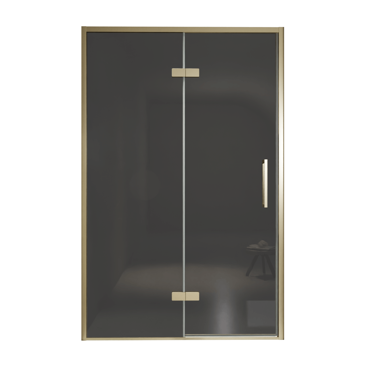 Balmani Senses Design Dusche Drehtür, Links, 140 cm x 210 cm, Rauchglas, Profil Brushed Champagner Gold