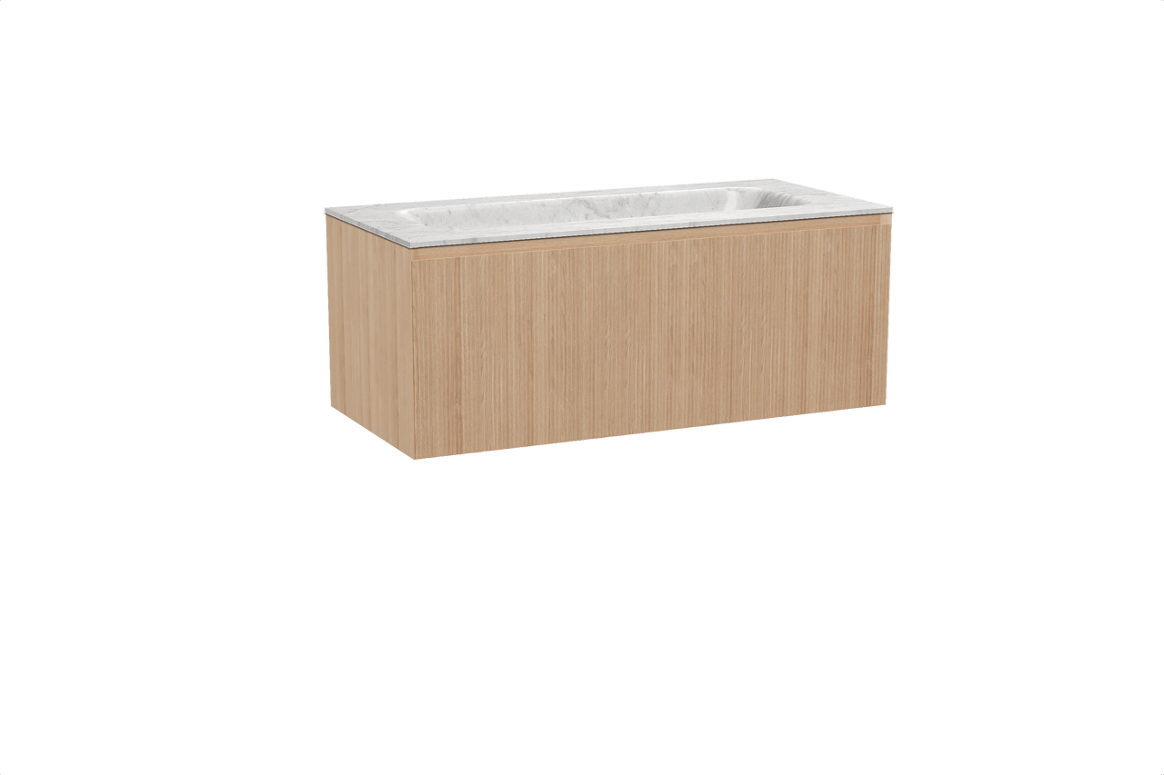 Balmani Fila meuble salle de bains suspendu 120 x 55 cm chêne naturel avec Tablo Arcato plan simple en marbre carrara, Nervure droite symétrique verticale