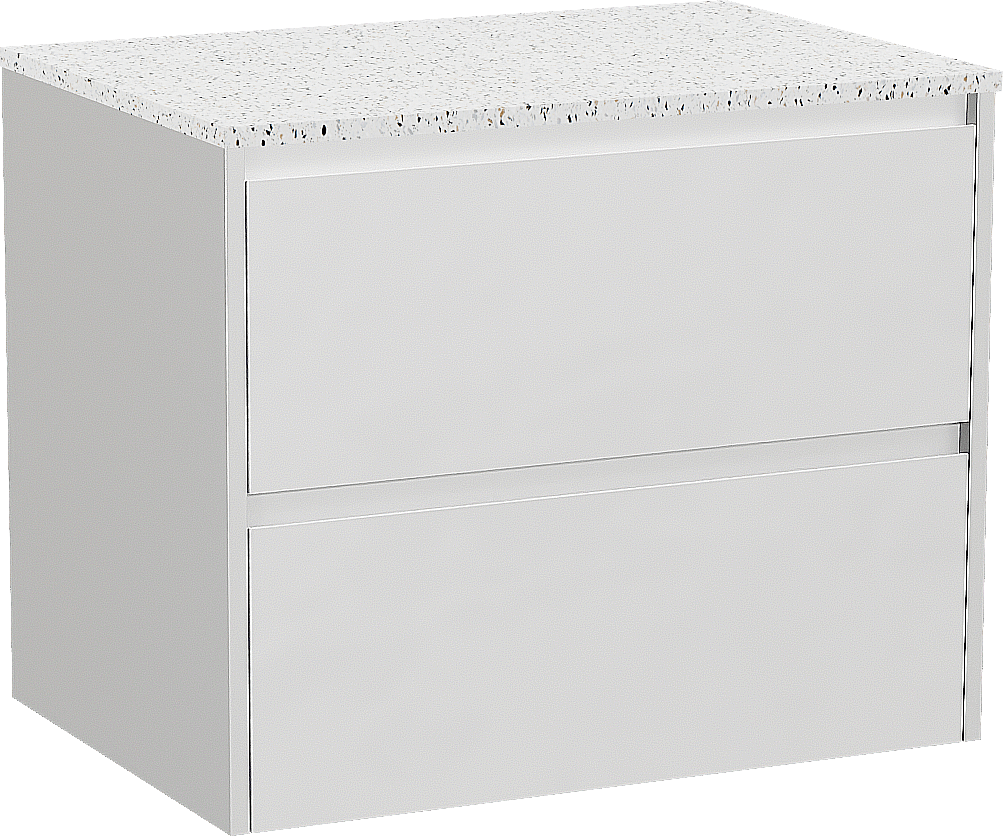 Storke Seda meuble salle de bains suspendu 75 x 52 cm blanc mat avec Tavola tablette simple en blanc/noir mat terrazzo