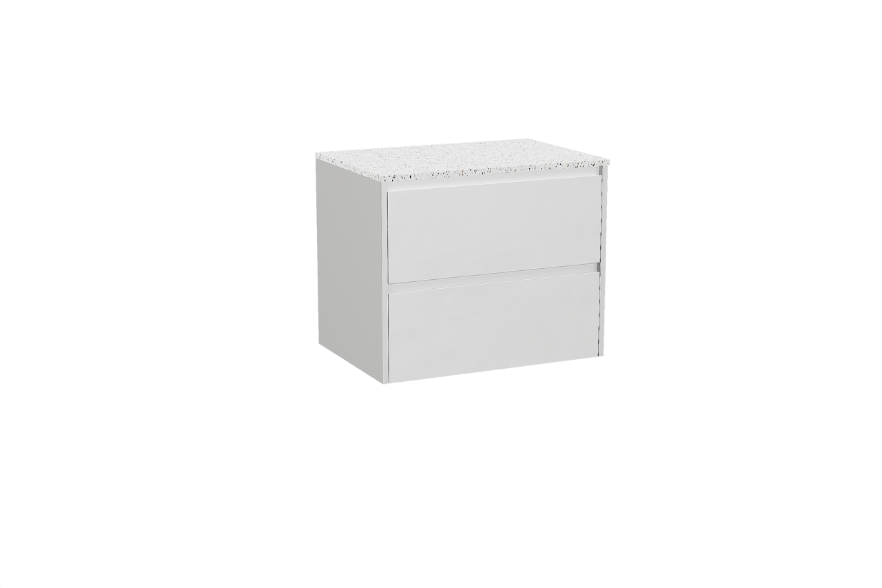 Storke Seda hängendes Möbelstück Set: 75 x 52 cm, Weiß matt, mit Tavola Einzel Waschtischplatte, Terrazzo in Weiß/Schwarz matt