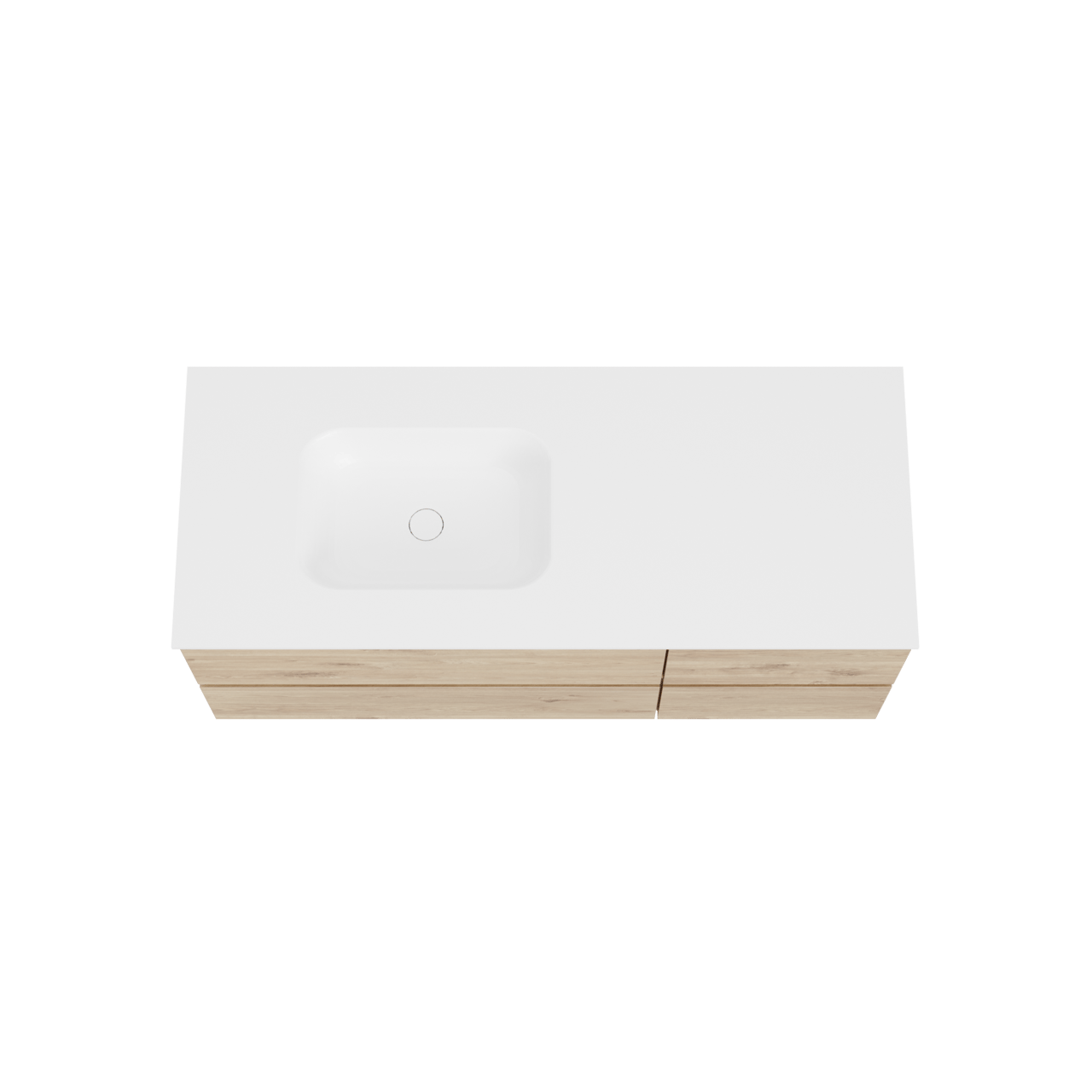 Balmani Lucida hängendes Möbelstück Set: 135 x 55 cm, Rohe Eiche, mit Tablo Arcato Waschtisch links, Solid Surface Weiß matt