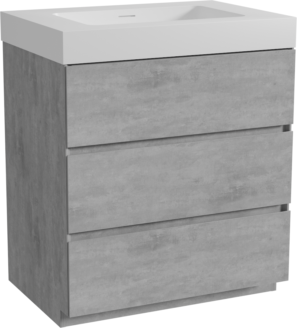 Storke Edge staand badkamermeubel 75 x 52 cm beton donkergrijs met Mata High enkele wastafel in solid surface mat wit