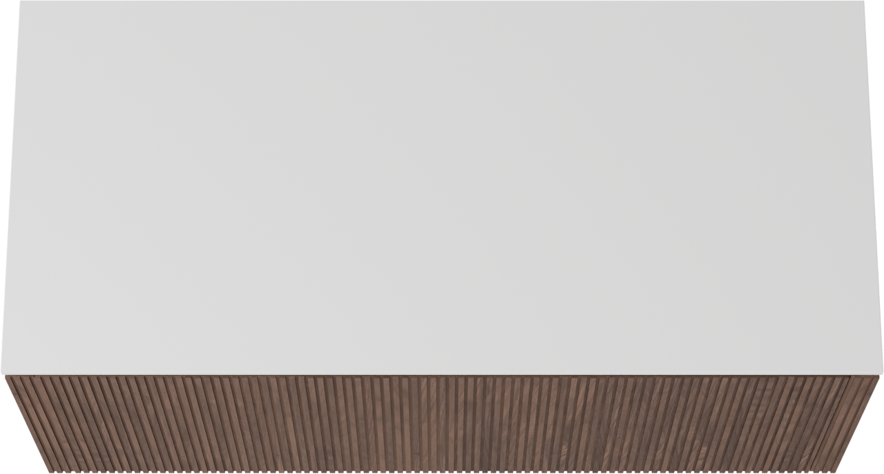 Balmani Eclips zwevend badkamermeubel 120 x 55 cm Amerikaanse notelaar met Stretto enkel of dubbel tablet in Solid Surface mat wit, Verticale symmetrische rechte ribbel