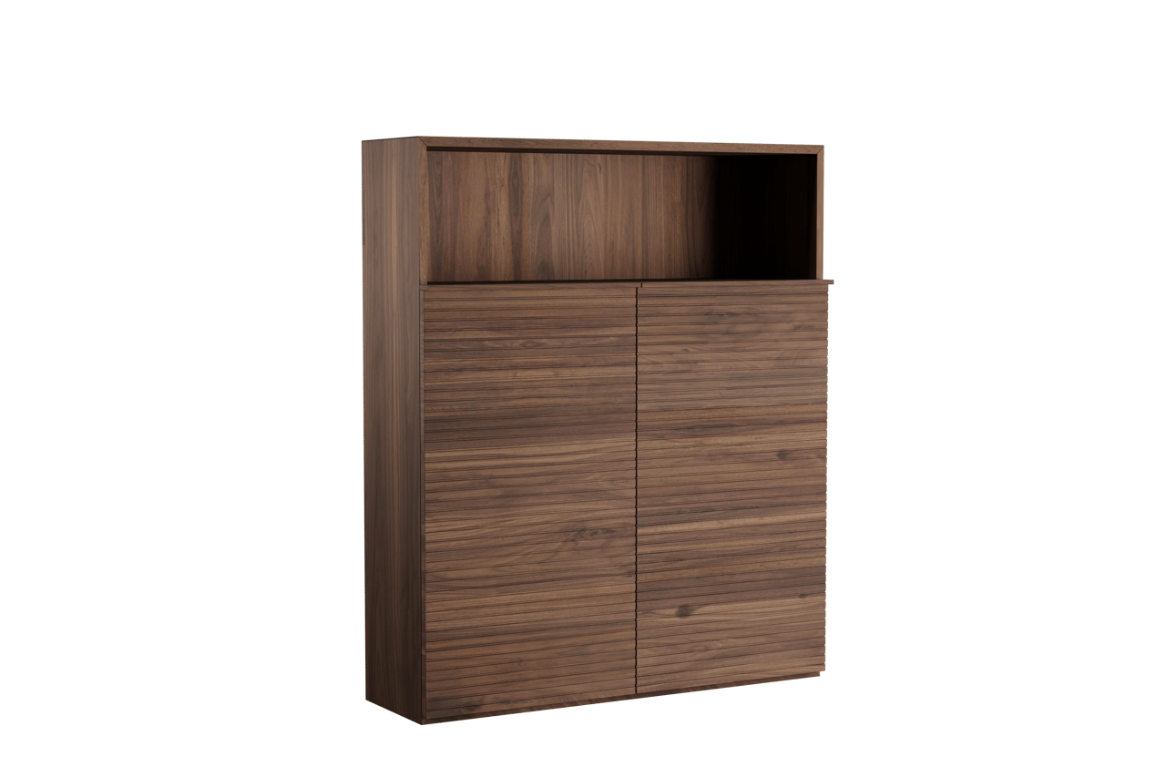 Balmani Forma zwevende badkamerkast Amerikaans notenhout 100 x 30 x 120 cm horiz. sym. groef