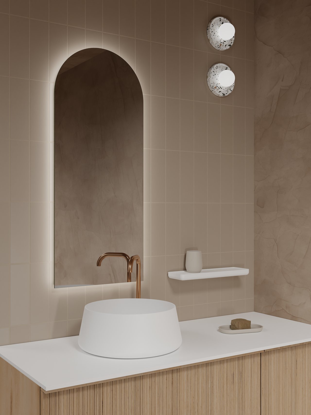 Balmani Bag waskom mat witte Solid Surface rond 40 x 40 cm