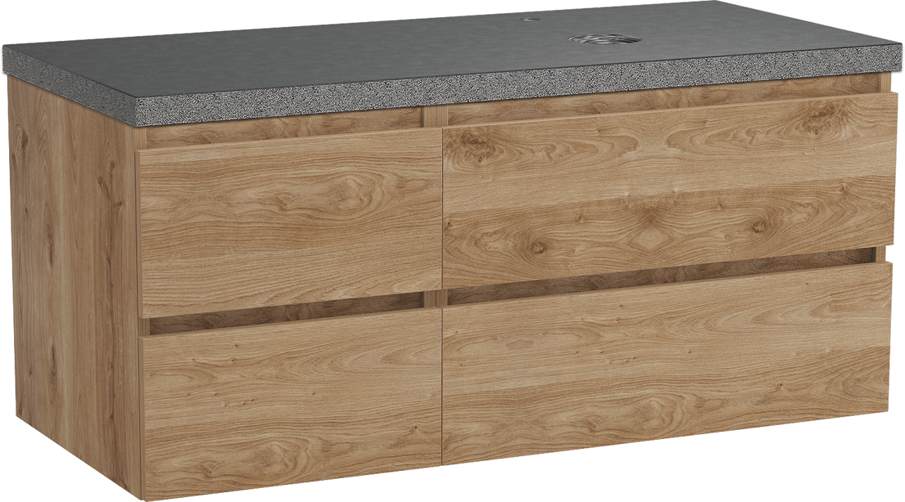 Balmani Lucida hängendes Möbelstück Set: 120 x 55 cm, Rohe Eiche, mit Rock Waschtisch rechts, Schwarzes Granit