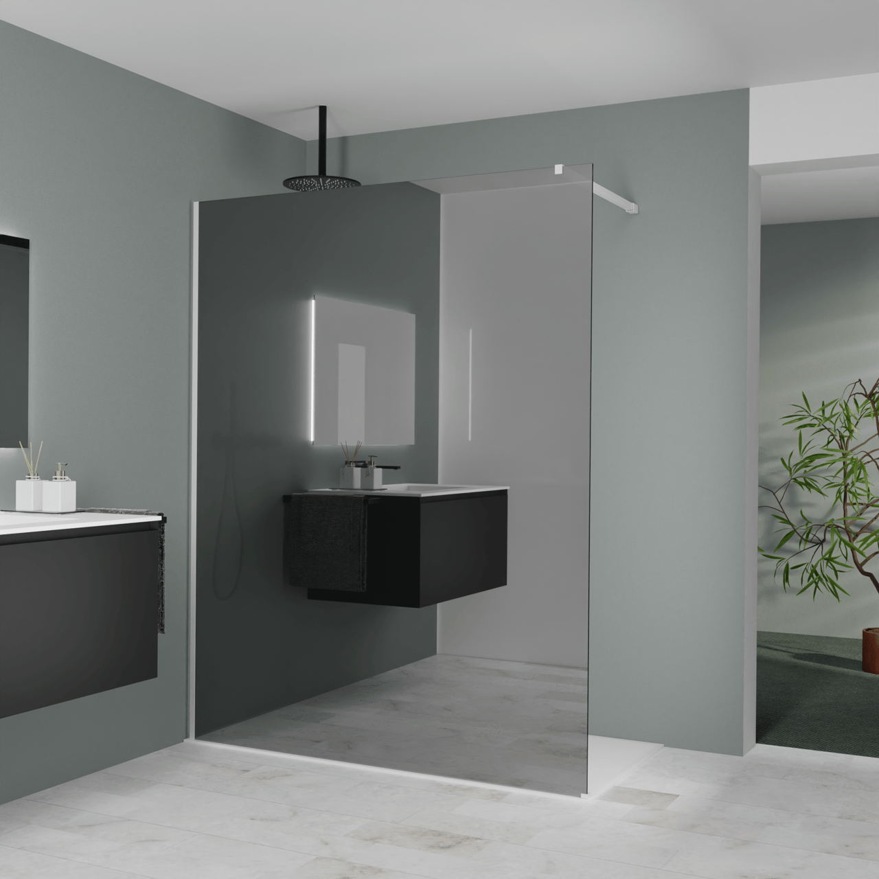 Balmani Modular Walk-In Dusche: 160 x 200 cm, Reflex-Spiegelglas, Profil Weiß matt