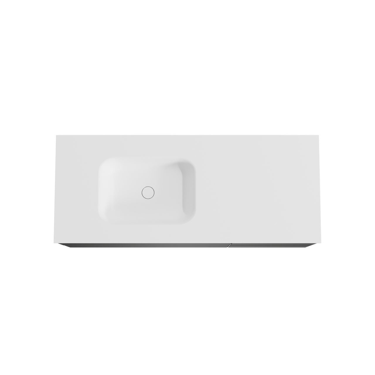 Balmani Mitra hängendes Möbelstück Set: 135 x 55 cm, Schwarz matt, mit Tablo Arcato Waschtisch links, Solid Surface Weiß matt