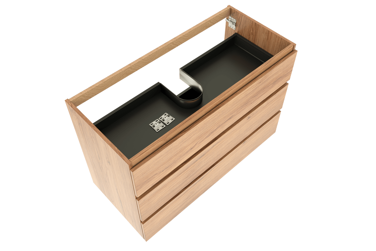 Balmani Lucida stehender Waschbeckenunterschrank: 120 x 55 cm, Teak, 3 Schubladen