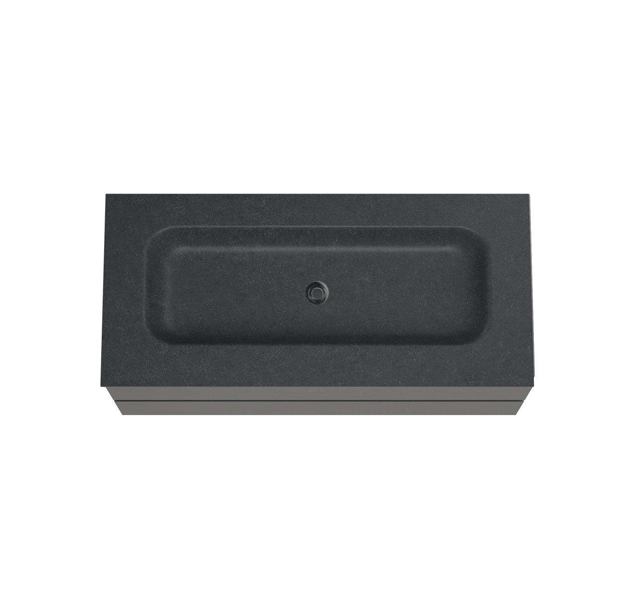 Balmani Lucida hängendes Möbelstück Set: 120 x 55 cm, Schwarze Eiche, mit Tablo Arcato Einzelwaschtisch für 2 Armaturenlöcher, Schwarzes Granit