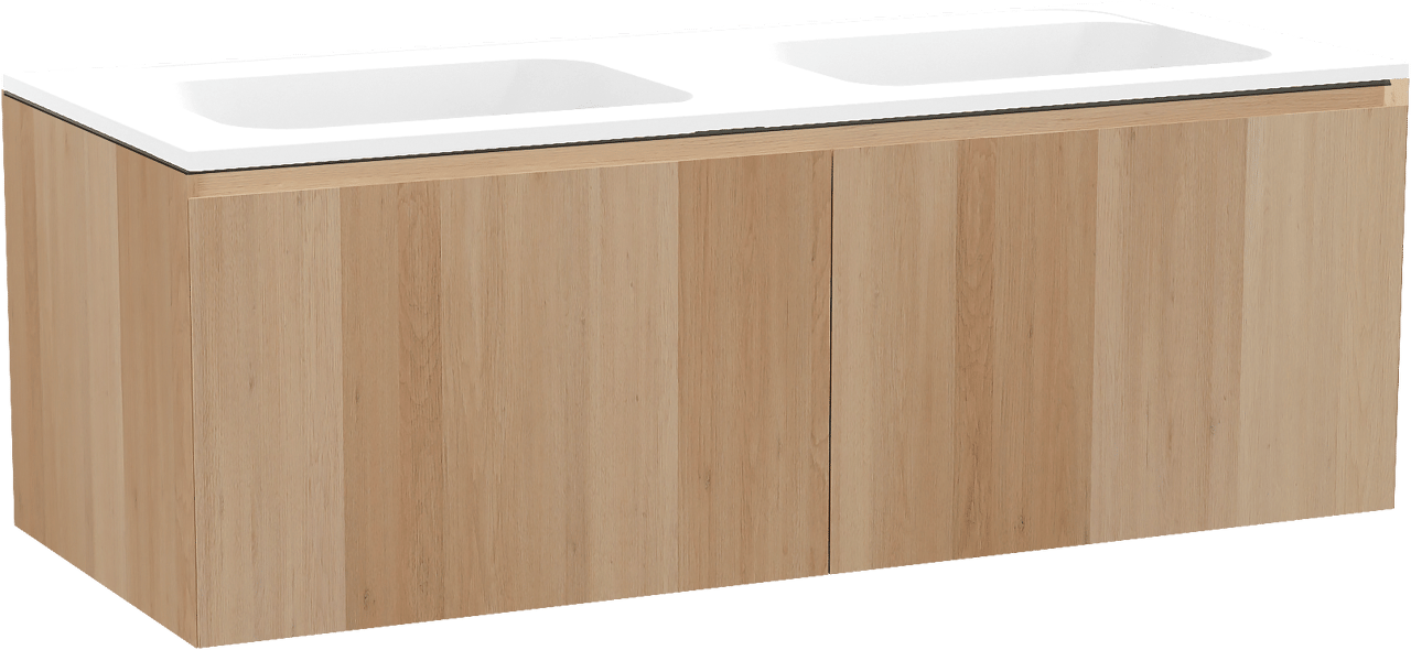 Balmani Idra meuble salle de bains suspendu 135 x 55 cm chêne naturel avec Tablo Strada double vasque en marbre composite blanc mat