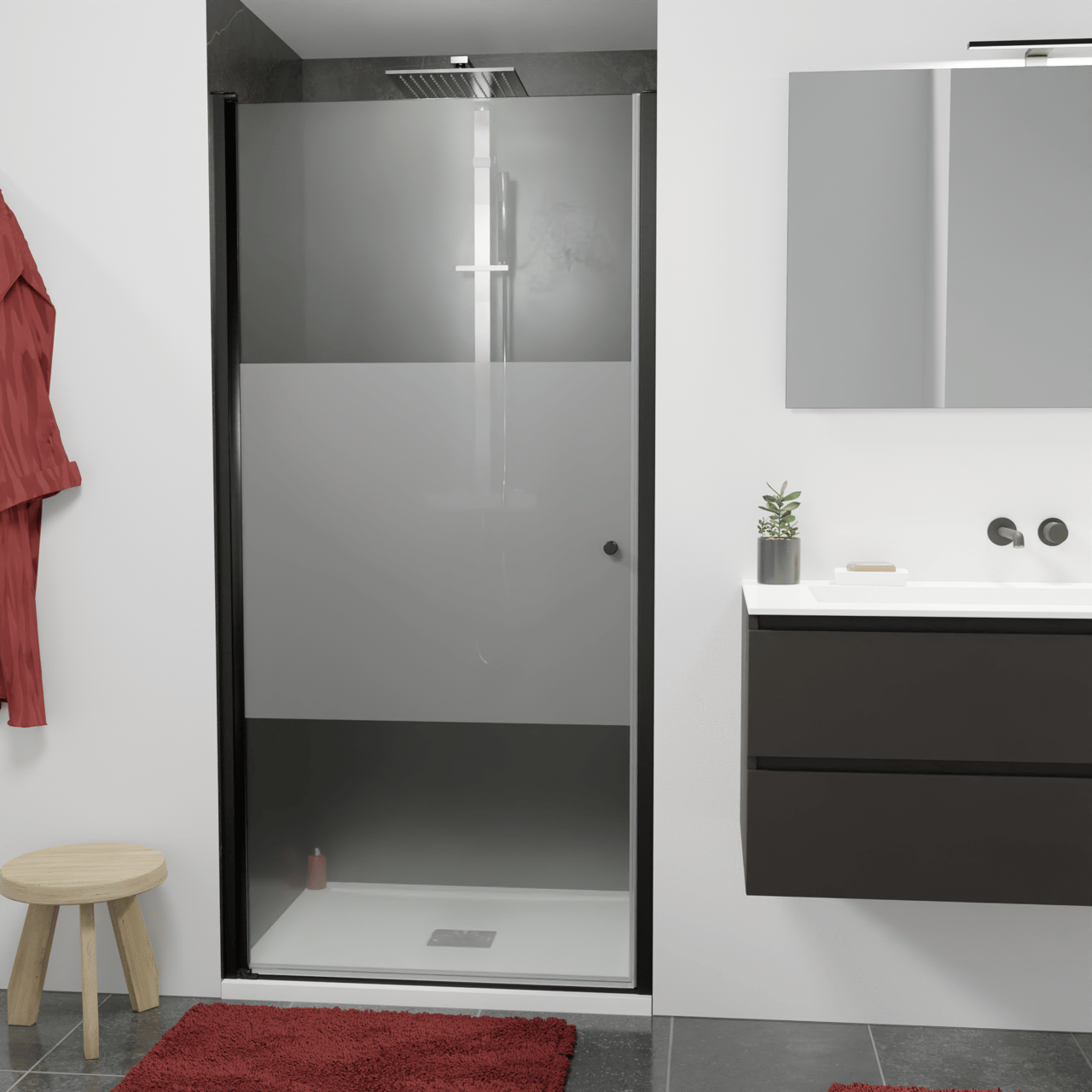 Luca Varess Kuresa porte pivotante 100 x 200 cm verre transparent avec bande matte profil noir mat