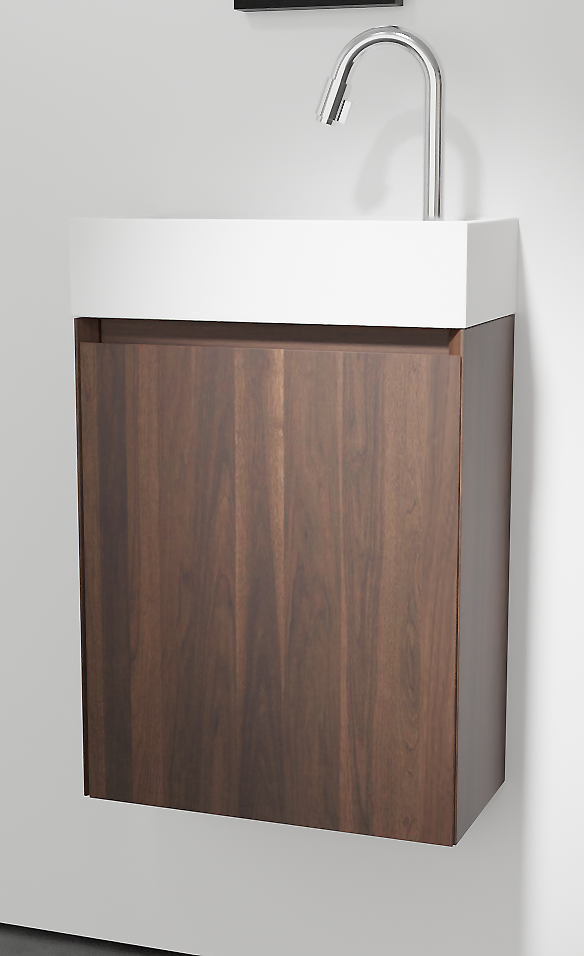 Balmani Mitra hängendes WC-Möbel-Set, 42 x 21 cm, amerikanischer Nussbaum, mit Dama Waschtisch in mattem Solid Surface