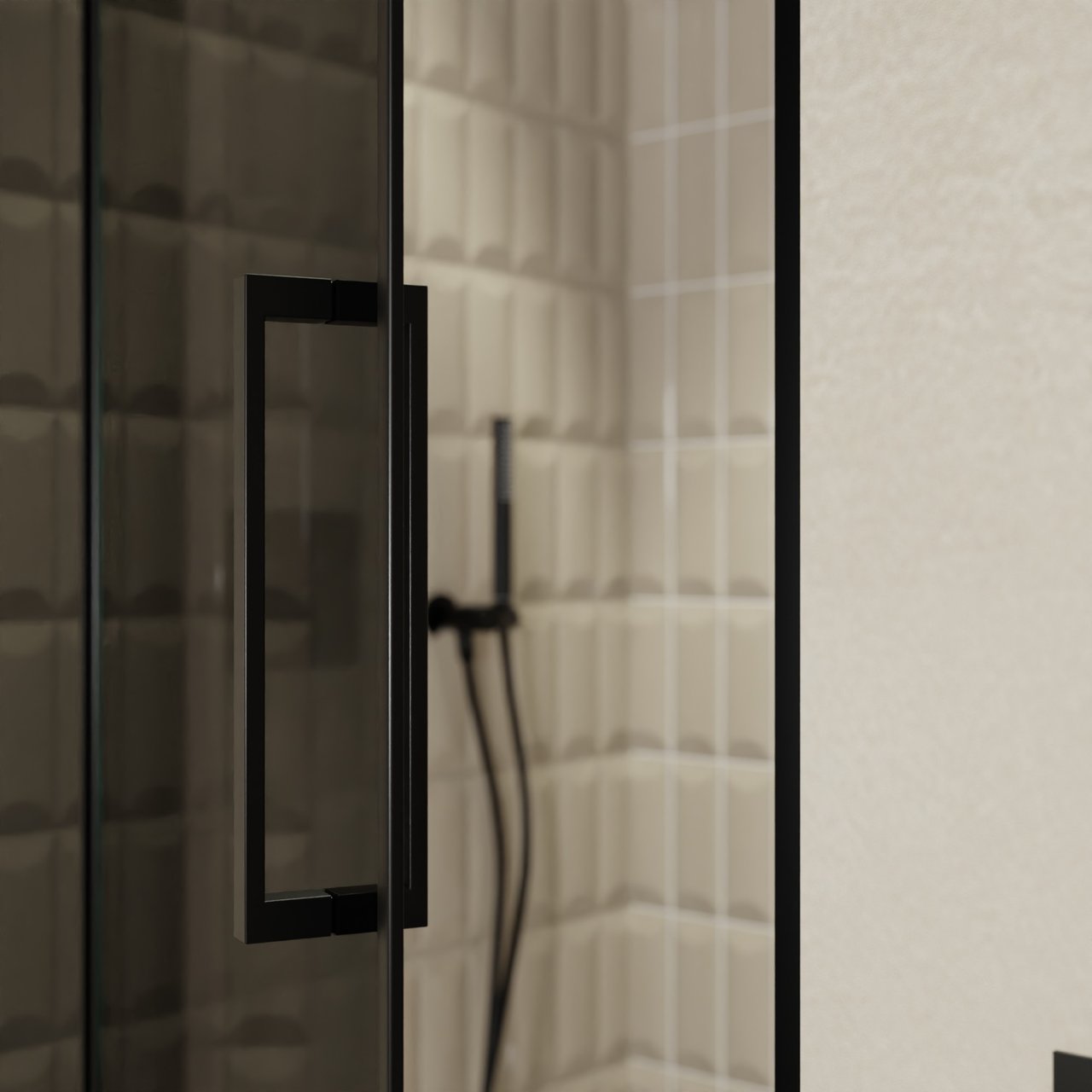 Balmani Senses Design douche draaideur links 100 cm x 210 cm Rookglas, Zwarte profielen