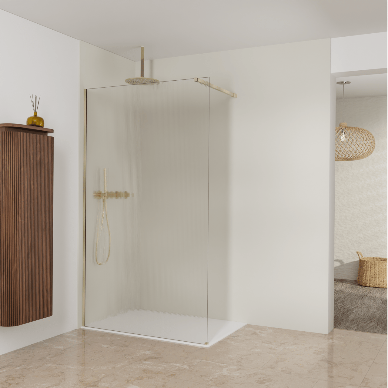 Balmani Modular inloopdouche: 120 x 200 cm, Ribs met coating, Brushed Champagne Gold profielen