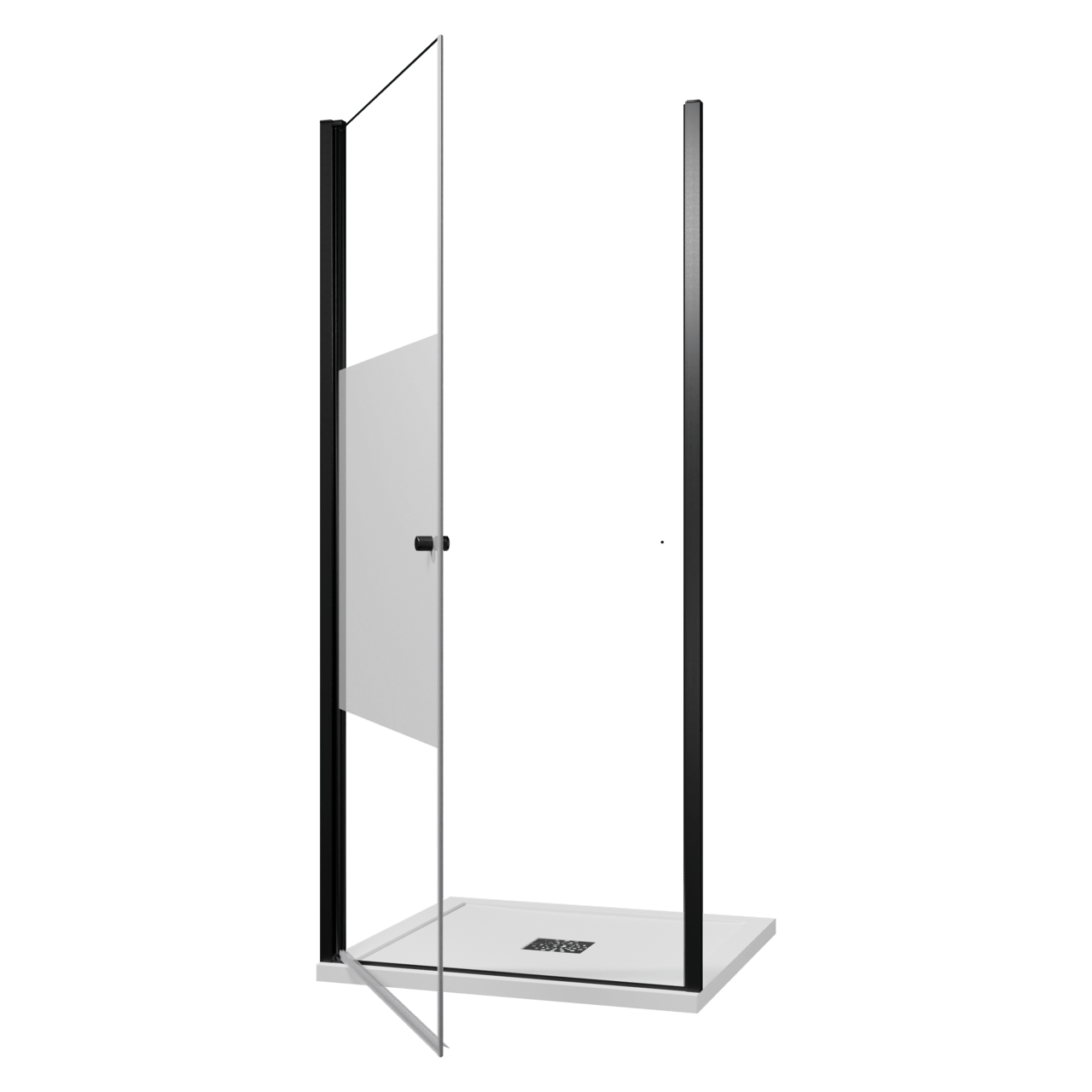 Luca Varess Kuresa porte pivotante 95 x 200 cm verre transparent avec bande matte profil noir mat