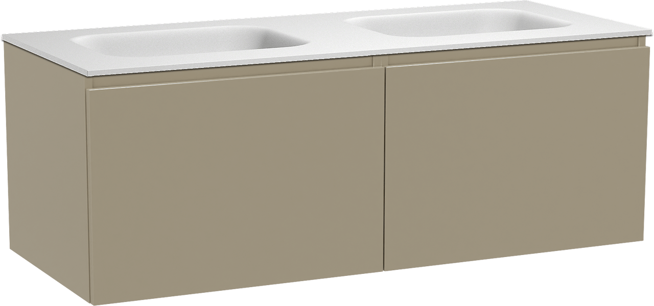 Balmani Sfera hängendes Möbelstück Set: 135 x 55 cm, Dune, mit Tablo Arcato Doppelwaschtisch, Solid Surface Weiß matt