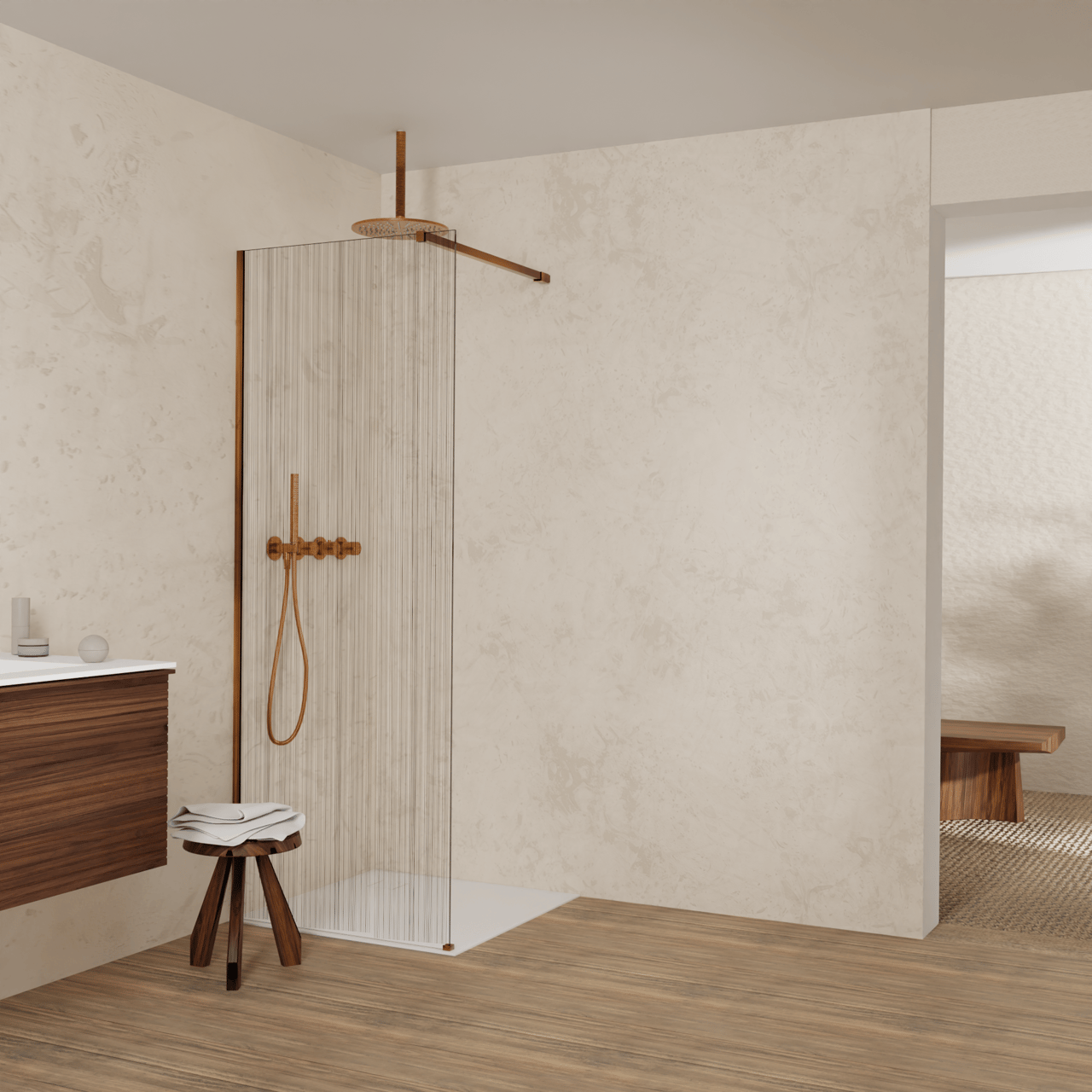 Balmani Modular inloopdouche: 80 x 200 cm, Mikado, Brushed Rosegold profielen