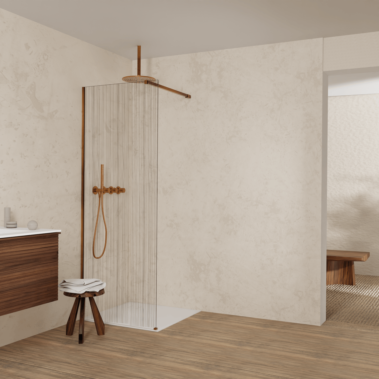 Balmani Modular douche à l'italienne: 80 x 200 cm, Mikado, Profil Brushed Rosegold