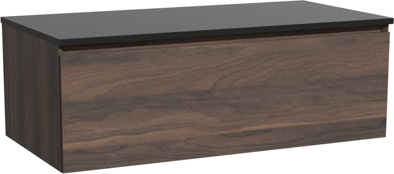 Storke Edge meuble salle de bains suspendu 105 x 52 cm noyer avec Panton tablette simple en mdf enduit de poudre noir mat