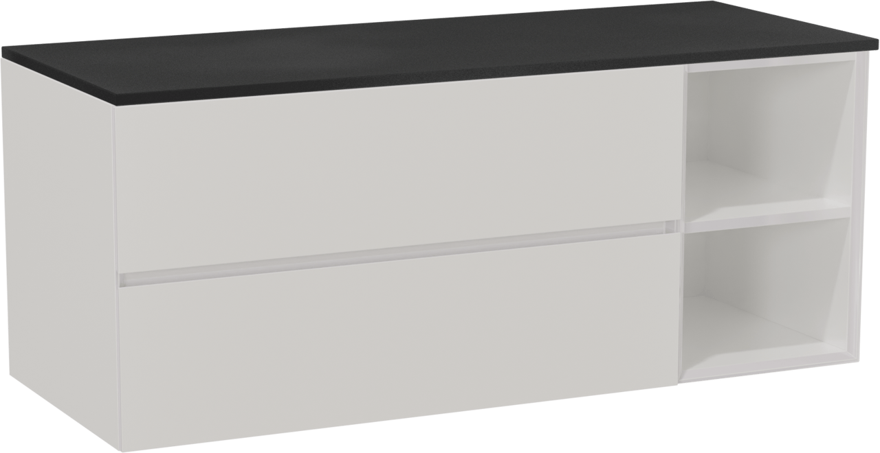 Storke Edge zwevend badkamermeubel 130 x 52 cm glanzend wit met Panton enkel of dubbel tablet in gepoedercoate mdf mat zwart