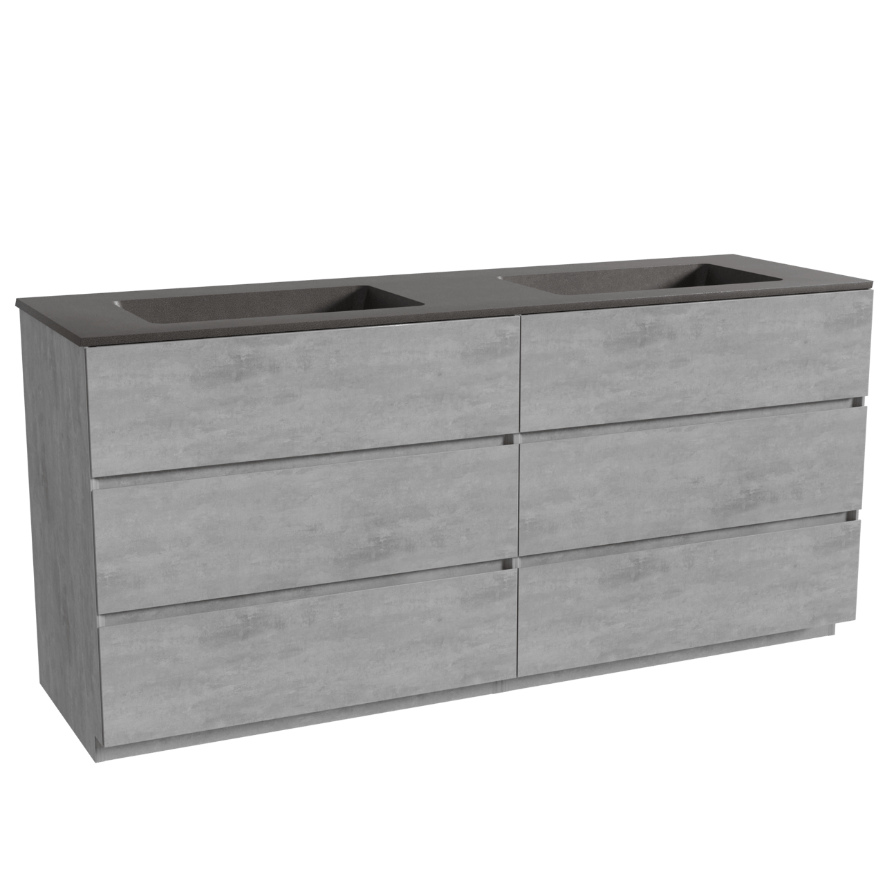 Storke Edge freistehendes Möbelstück Set: 170 x 52 cm, Beton dunkelgrau, mit Scuro Doppelwaschtisch, Quarz Schwarz matt