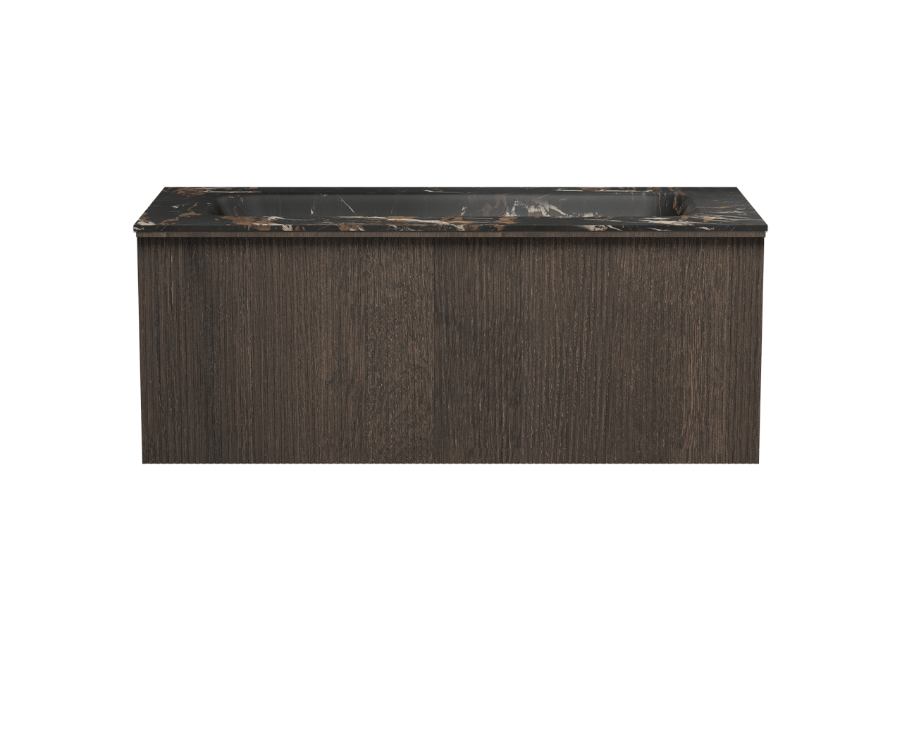 Balmani Forma meuble salle de bains suspendu 120 x 55 cm chêne fumé avec Tablo Arcato lavabo simple pour 2 trous de robinet en marbre portoro gold, Nervure droite symétrique verticale