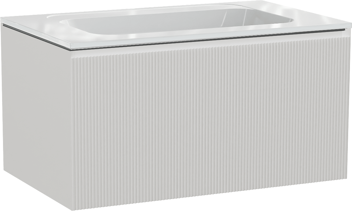 Balmani Fila zwevend badmeubel 90 x 55 cm mat wit met Tablo Strada enkele wastafel in composietmarmer hoogglans wit, Verticale symmetrische rechte ribbel