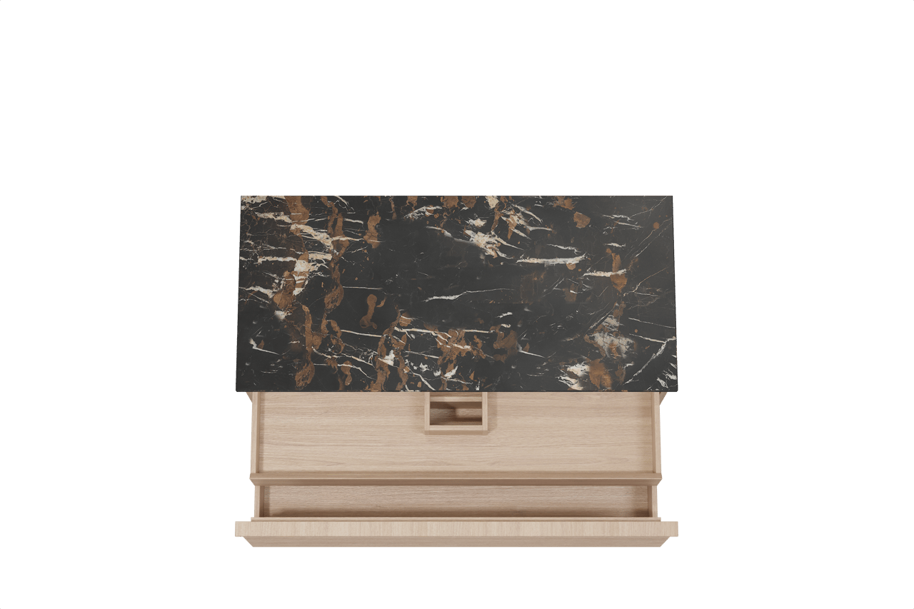 Balmani Forma hängendes Möbelstück Set: 120 x 55 cm, Naturbelassene Eiche, mit Stretto Einzel Waschtischplatte, Marmor, Portoro Gold, Horizontale symmetrische gerade Rippe