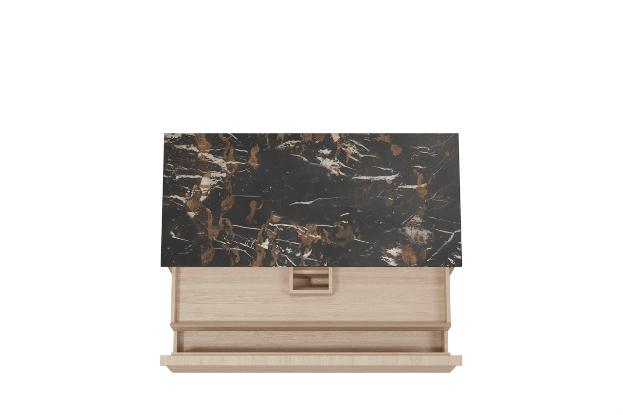 Balmani Forma hängendes Möbelstück Set: 120 x 55 cm, Naturbelassene Eiche, mit Stretto Einzel Waschtischplatte, Marmor, Portoro Gold, Horizontale symmetrische gerade Rippe