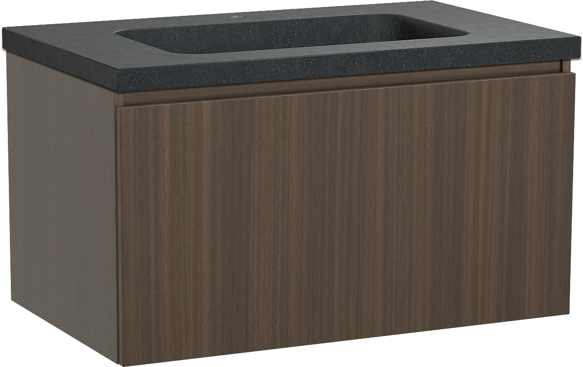 Balmani Sfera meuble salle de bains suspendu 90 x 55 cm eucalyptus avec Napoli plan simple en granit noir