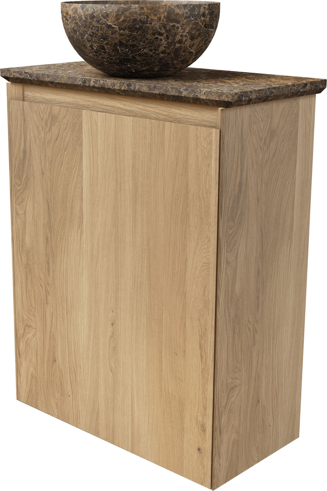 Balmani Mitra zwevend toiletmeubel 42 x 21 cm natuur eik met Facetta tablet en Bari XS waskom in Dark Emperador marmer