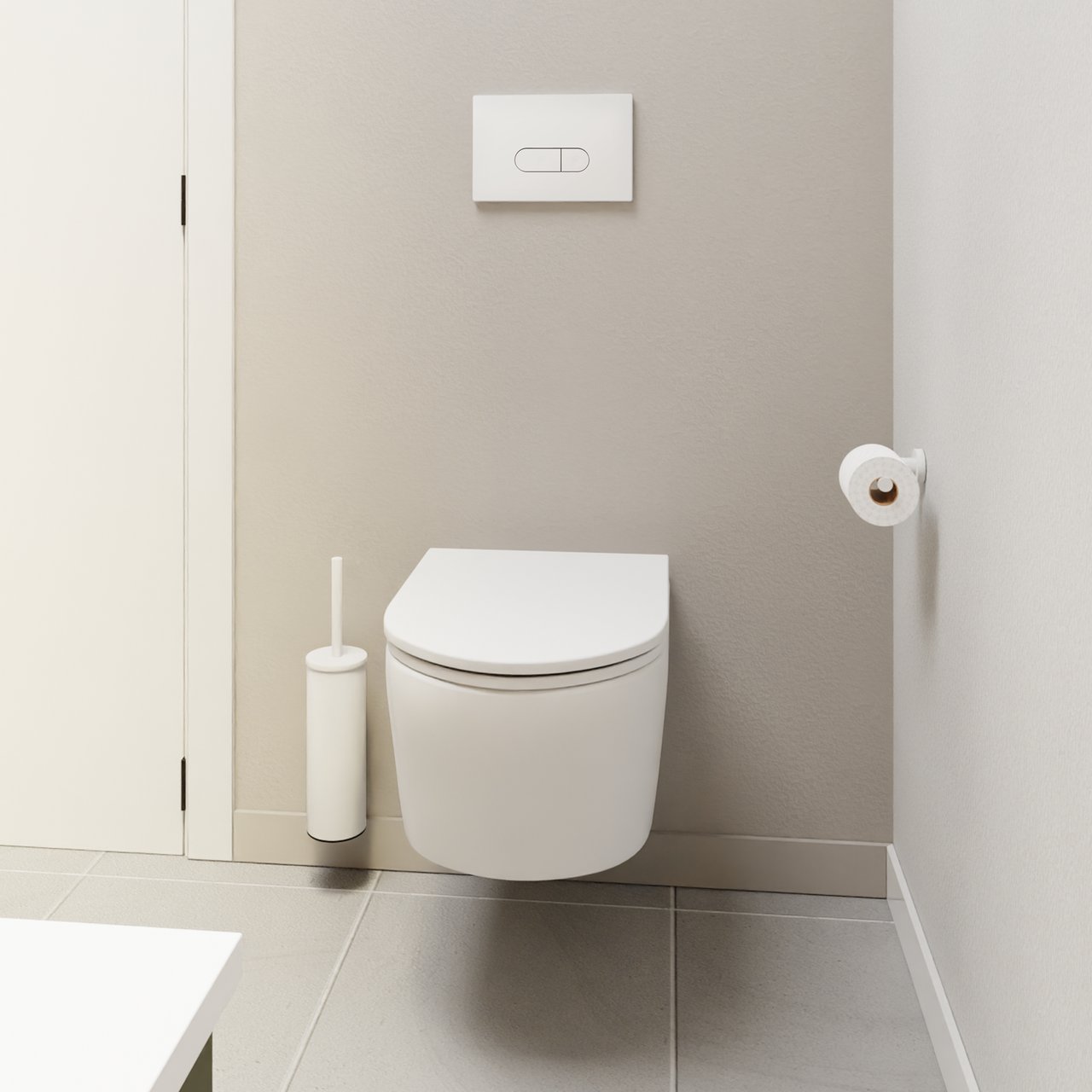 Luca Varess Zeno wc suspendu blanc brillant sans rebord avec Geberit Duofix UP100 Delta bâti-support et plaque de commande