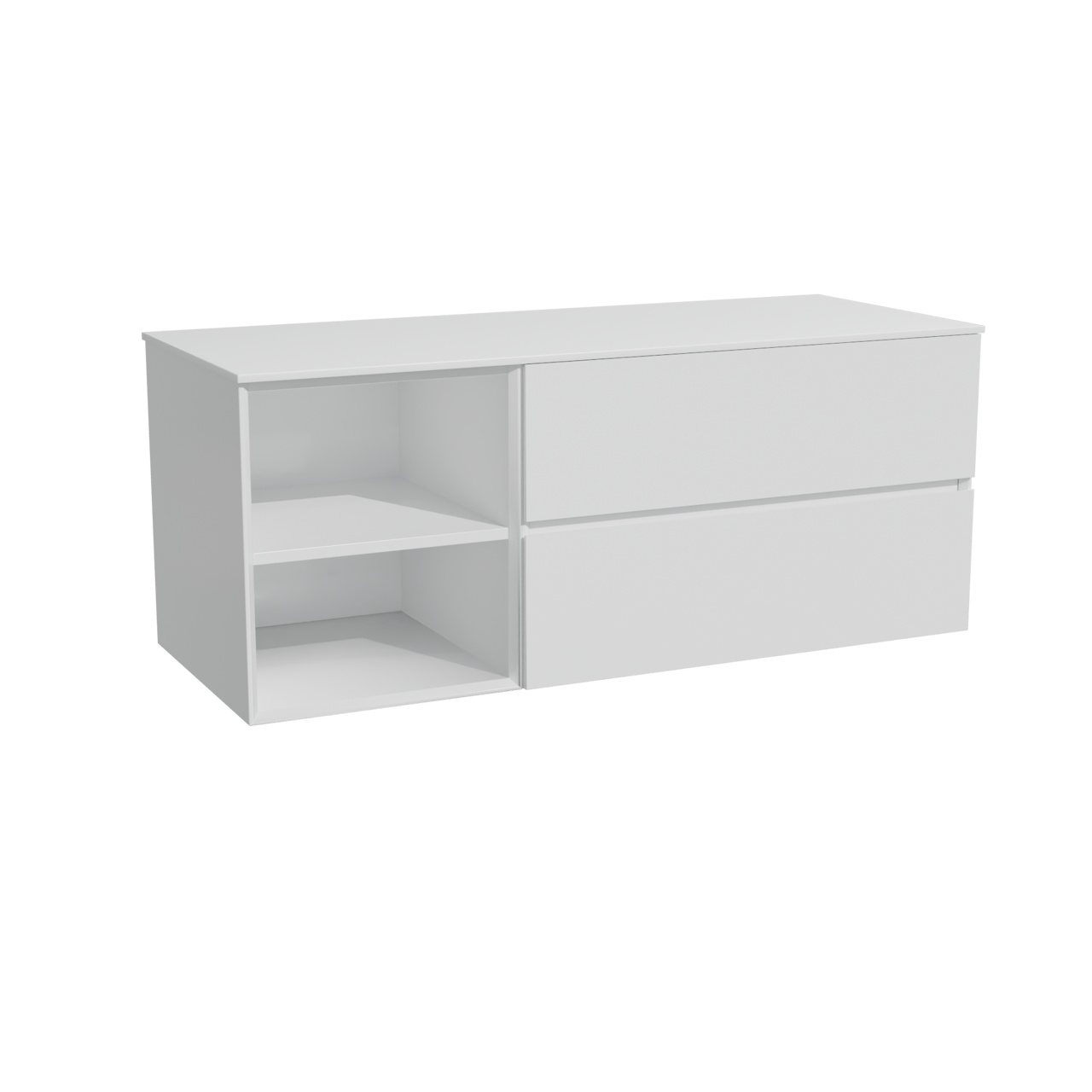 Storke Edge zwevend badmeubel 130 x 52 cm hoogglans wit met Tavola enkel of dubbel wastafelblad in solid surface mat wit